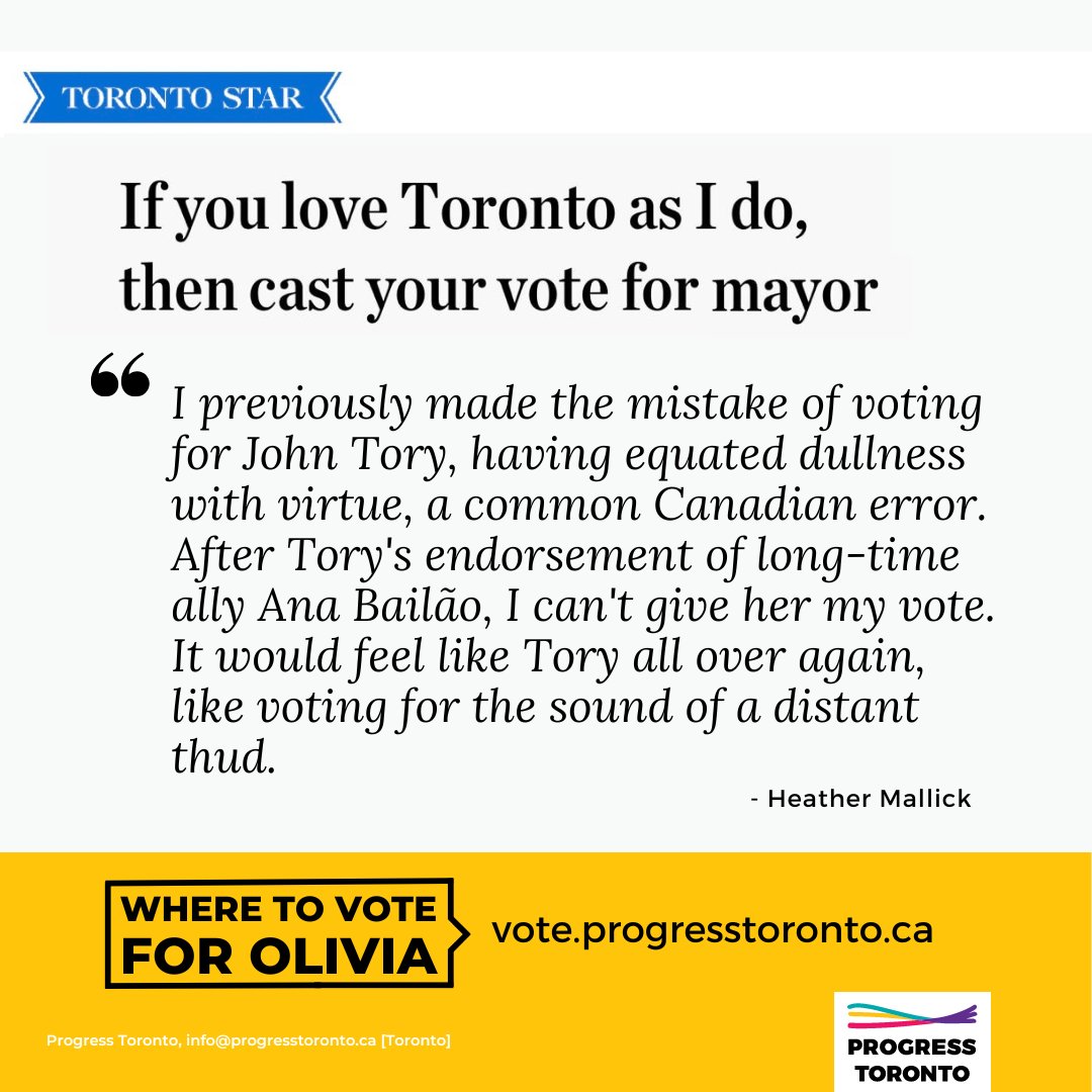 Progress Toronto on Twitter "Vote for Olivia Chow so we don’t end up