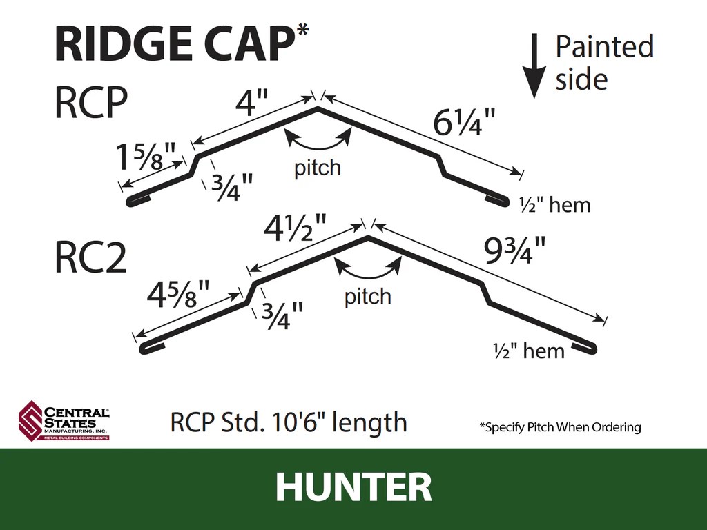 (Various Widths) 10'6" Ridge Cap 29 ga.