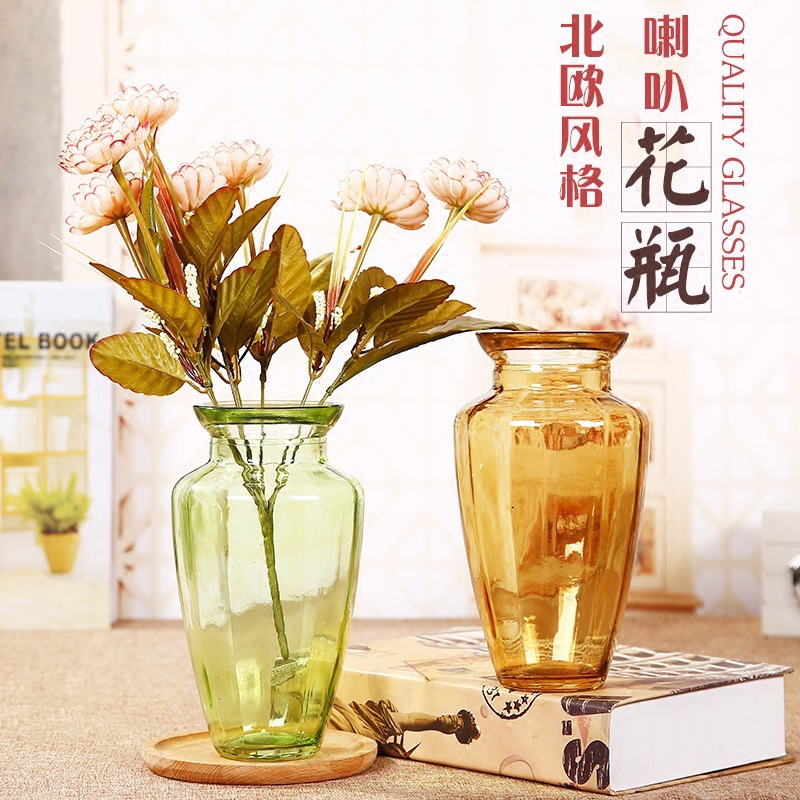 Buy European style simple glass vase color transparent home decoration living room decoration