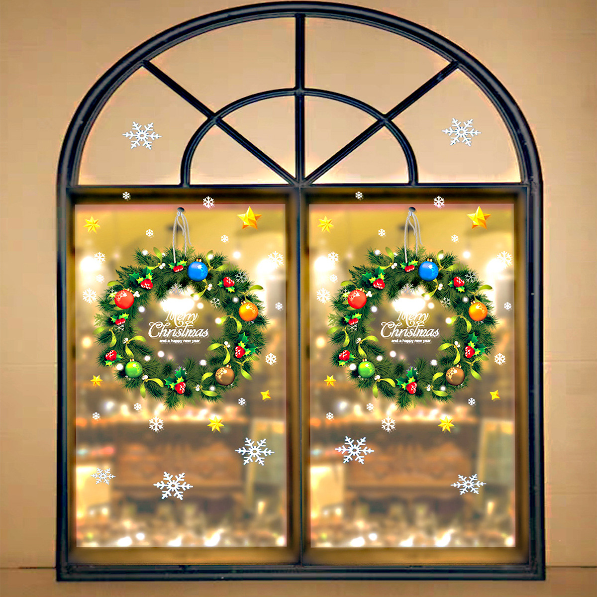 Buy 2pcs Christmas decoration elk snowflake window glass stickers
