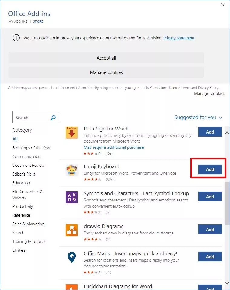 How to add an Office Addin in MS Word 2019