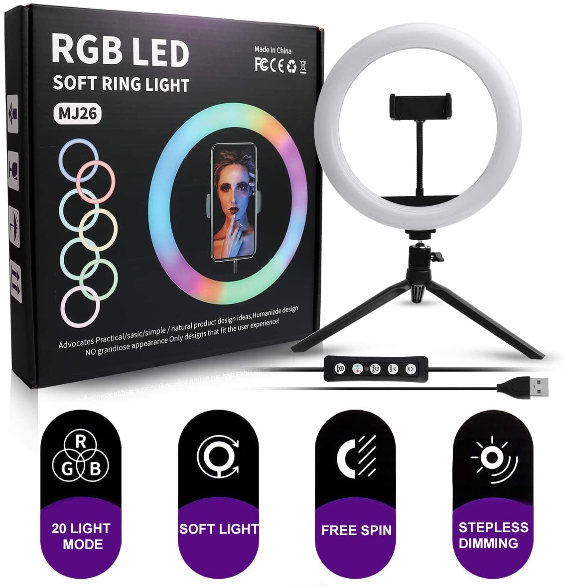 RGB LED Soft Ring Light (10 Inch) { 160 cm tripod photography dimmable