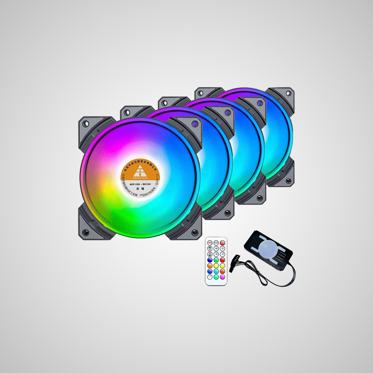 GOLDEN FIELD 4 RGB Remote Control Fan Kit PC Deport