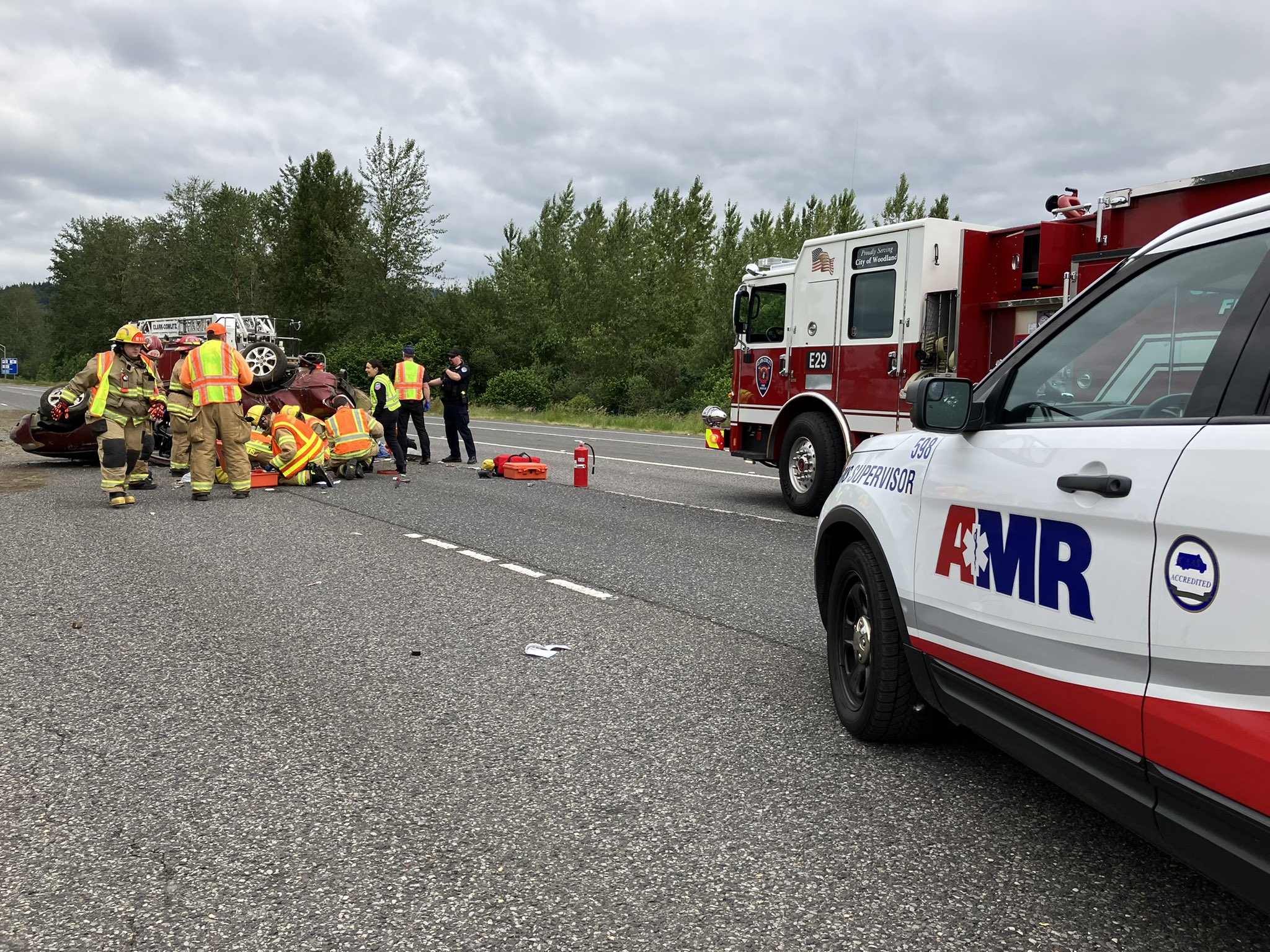 Two injured in rollover crash on I5 north near Woodland The Columbian