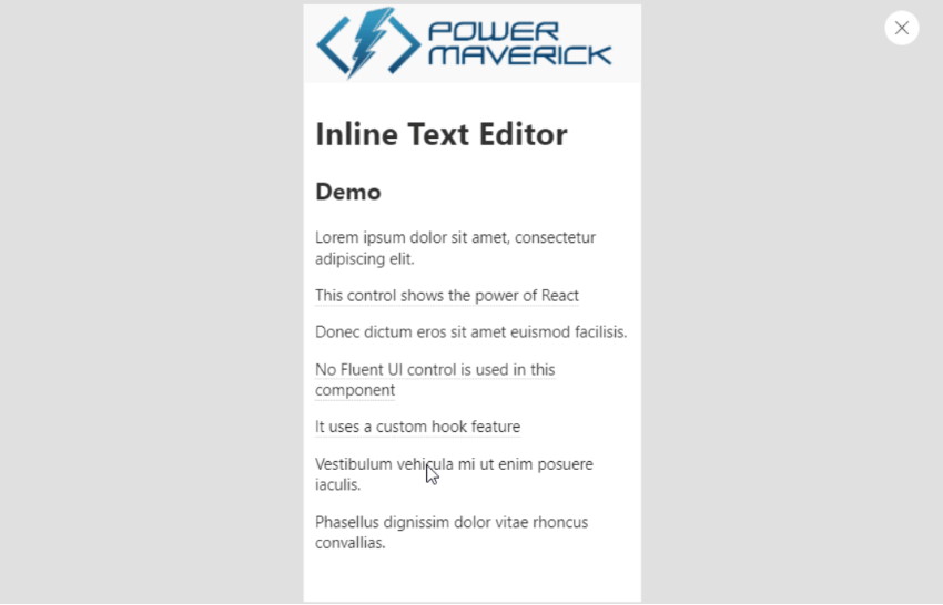 Inline Text Editor PCF Gallery
