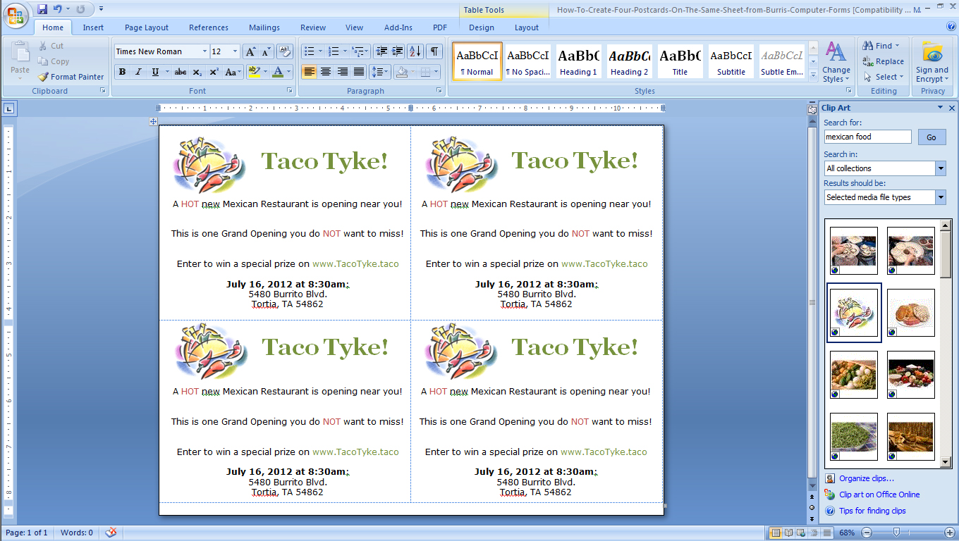 How To Make Four Postcards On The Same Sheet in Word. Burris Computer