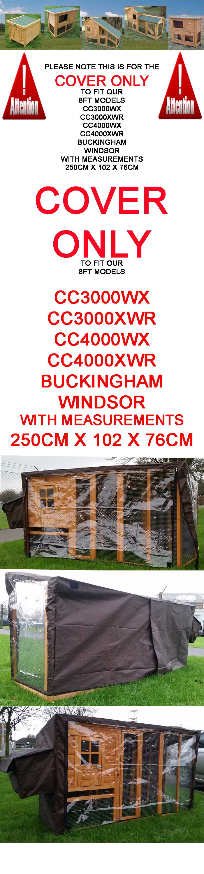 RAIN COVER FOR LARGE 8FT CHICKEN COOP COVER WINTER COVER ARK HOUSE