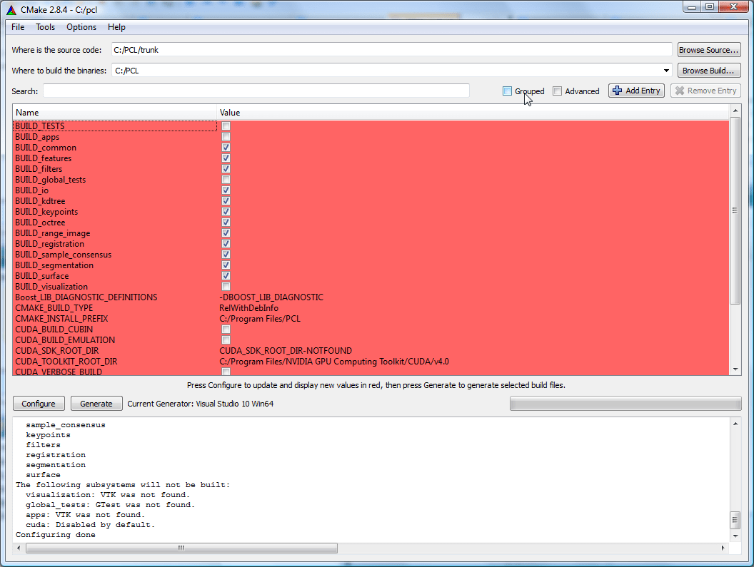 Compiling PCL from source on Windows — Point Cloud Library 0.0