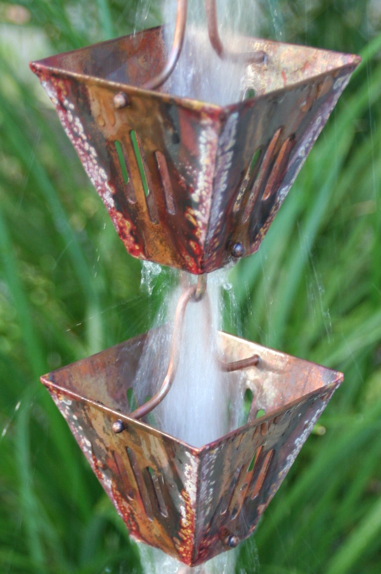 Slotted Cup Copper Rain Chain Park City Rain Gutter