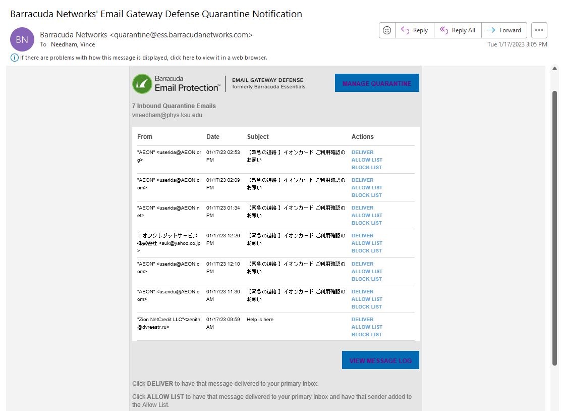 PCSC Cloudbased BArracuda AntiSpam Filter