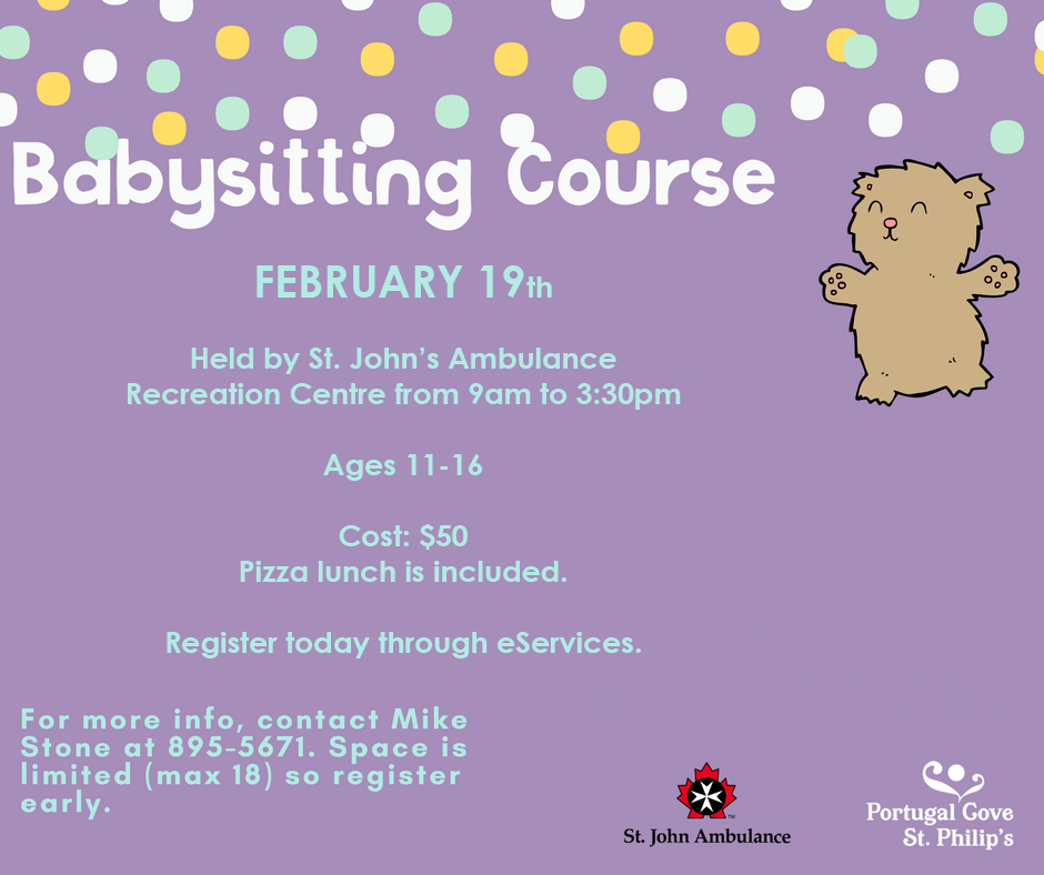 Babysitting Course Registration is Open Town of Portugal Cove St