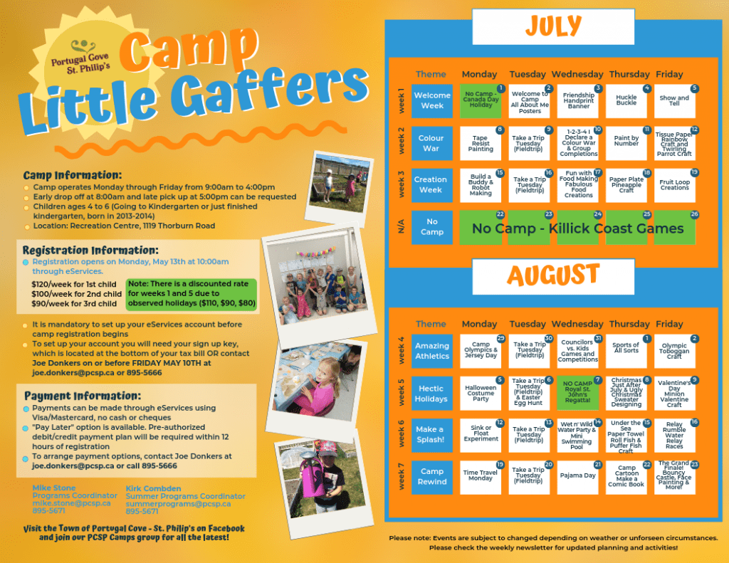 Limited Spaces Available for Summer Camp Town of Portugal Cove St