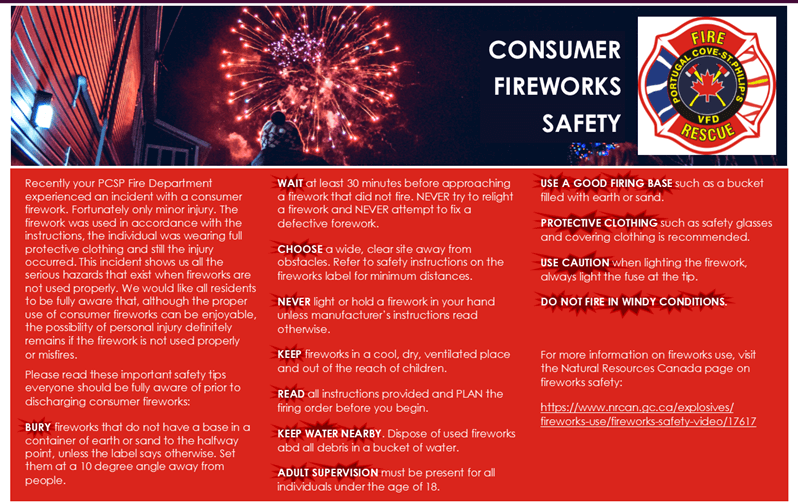 Fireworks Safety Reminders Town of Portugal Cove St. Philips