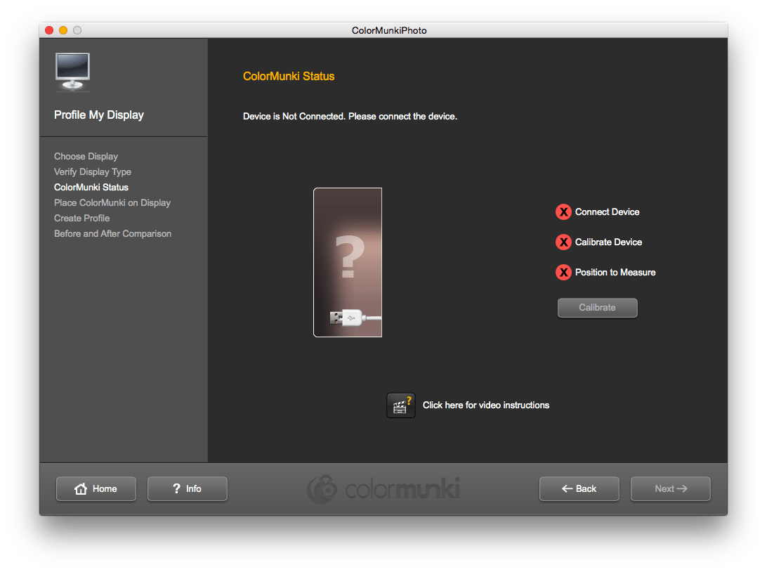 The PC Weenies ColorMunki Display Status Device Not Connected