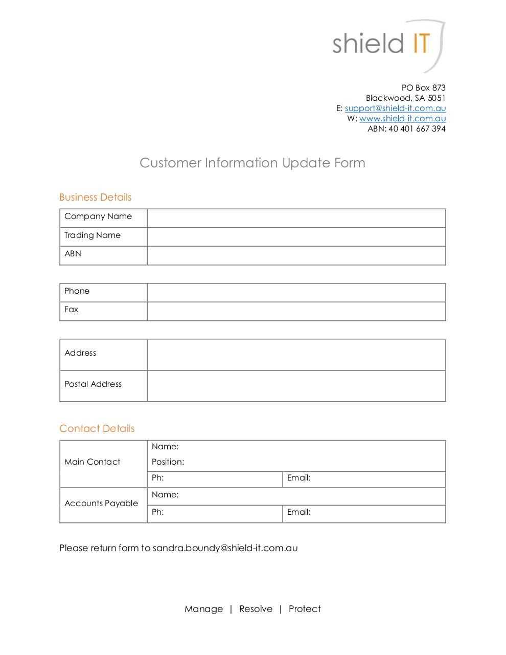 Customer Information Update Form by user Customer Information Update
