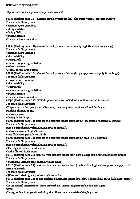 JCB Fault Codes List PDF