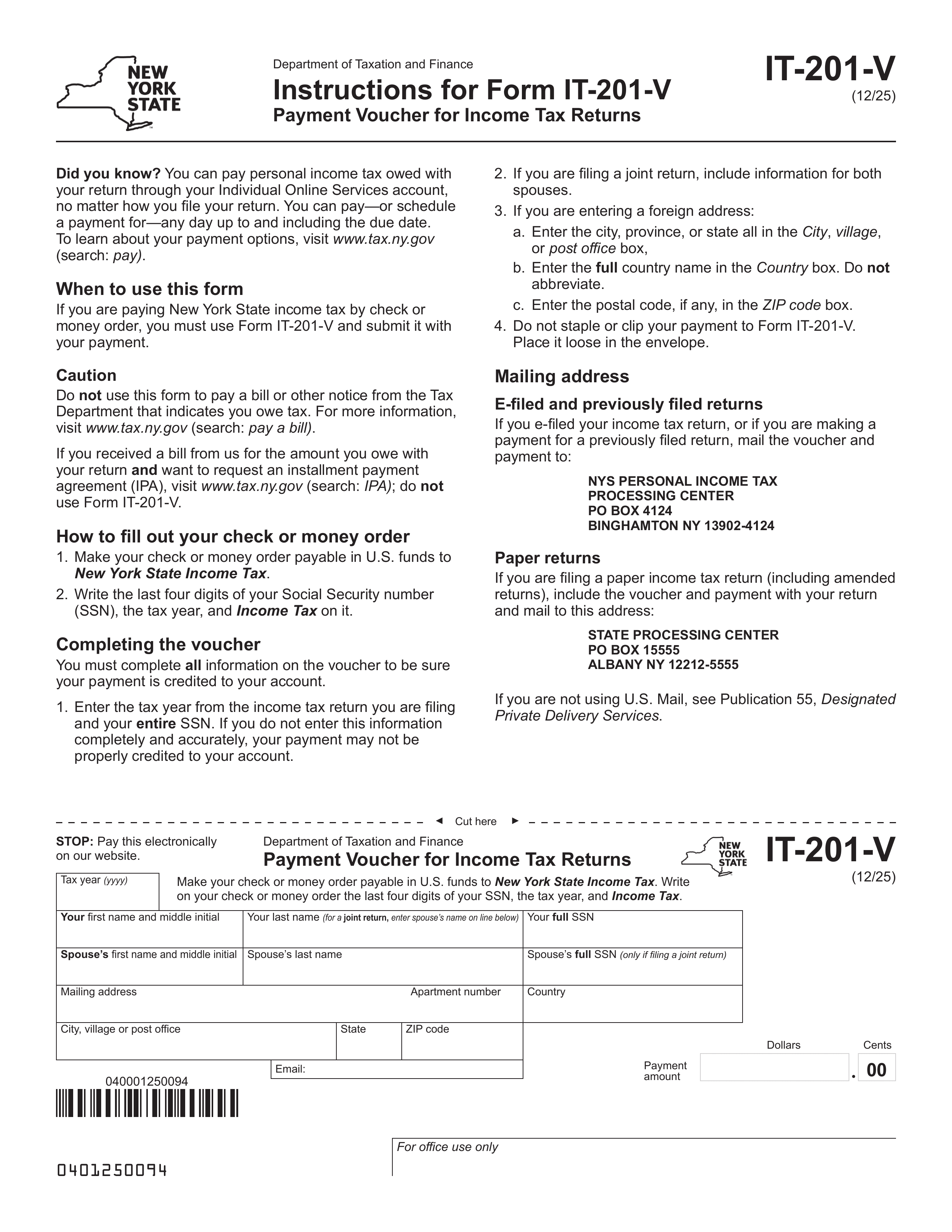 IT201V Payment Voucher for Tax Returns 20252026 PDF Guru