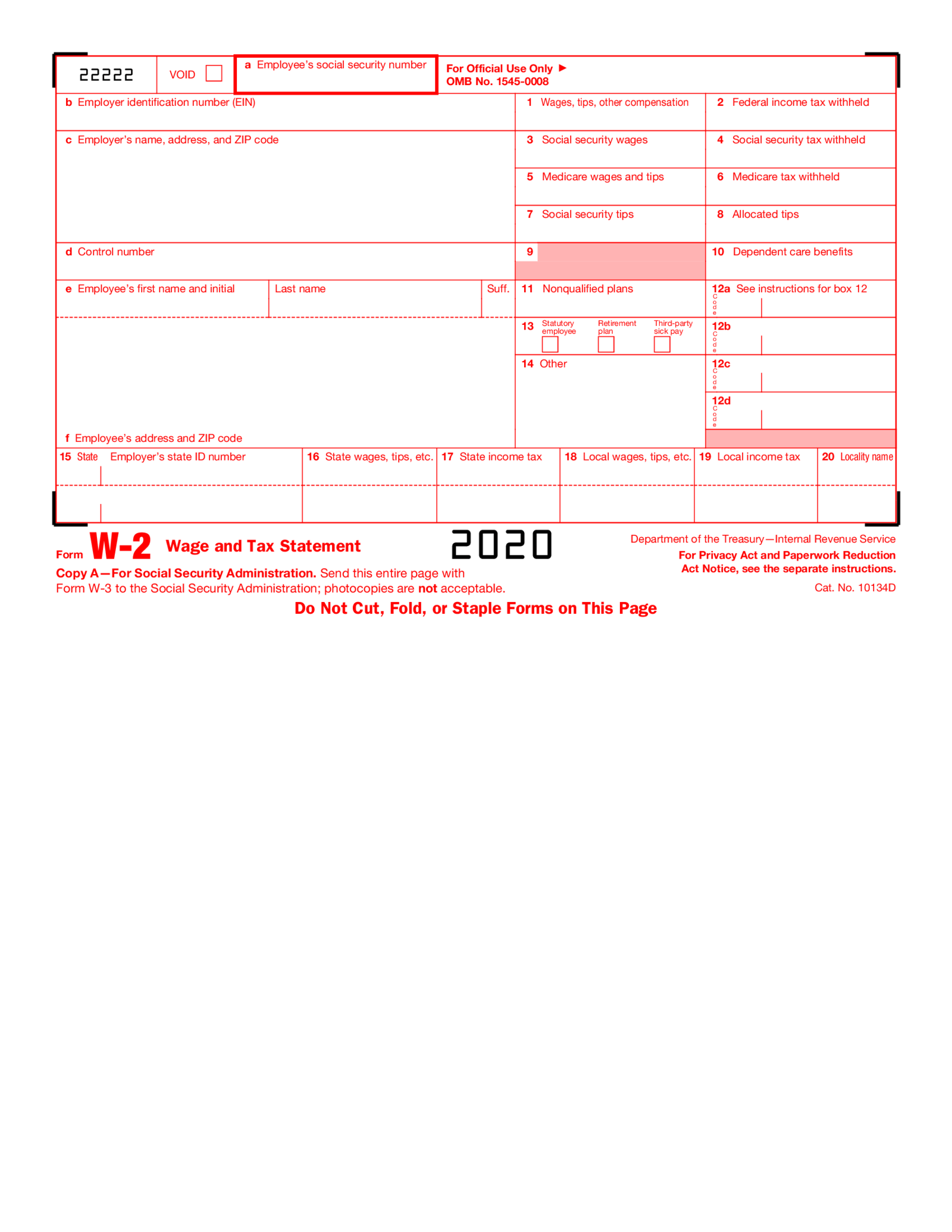Fillable W-2 Form (2020): Printable W-2 Form (2020) blank — PDFliner