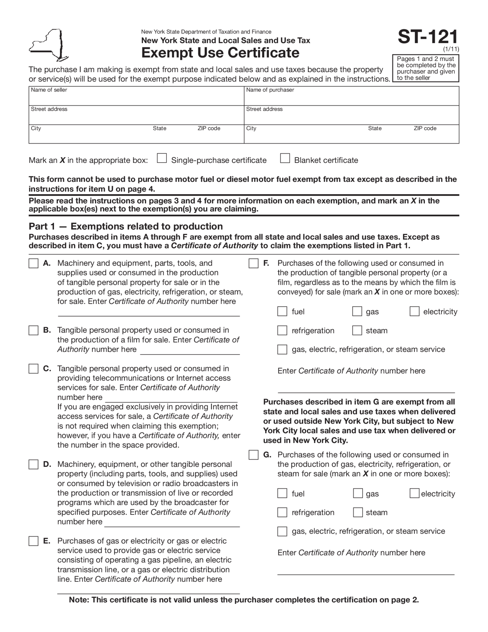 New York Form ST121 Edit, Download and Send online PDFliner(07)
