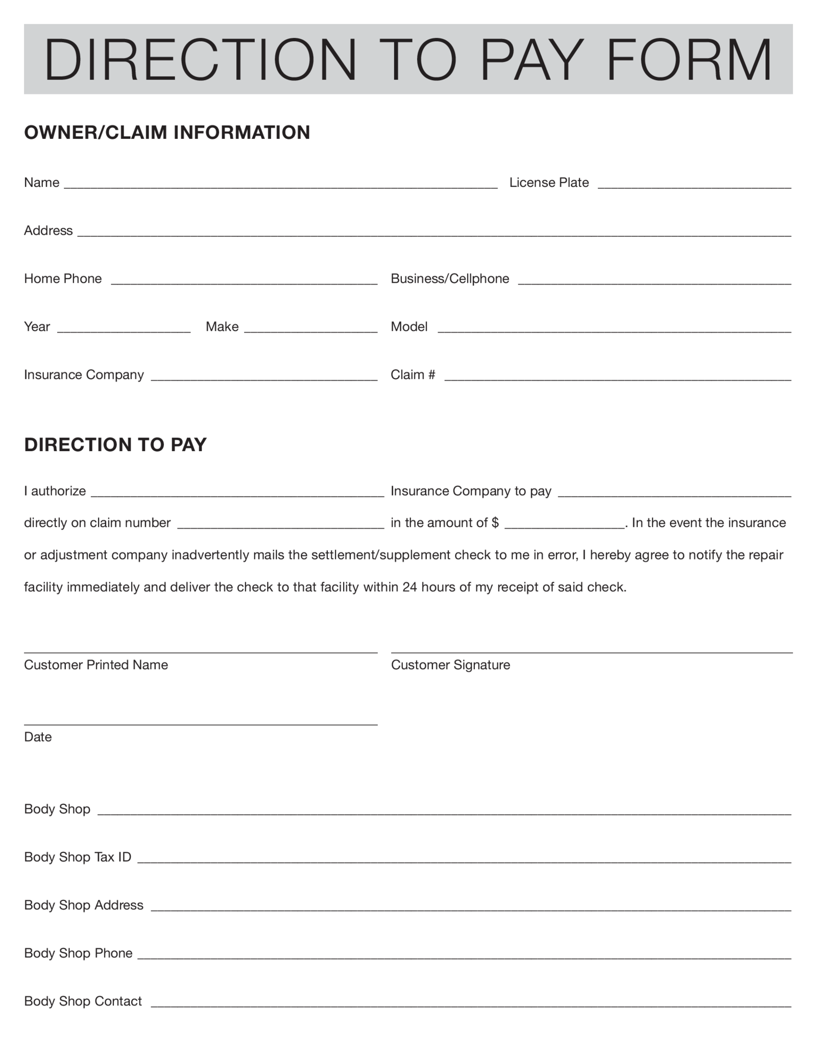 Direction to Pay Form, sign online template PDFliner(08)