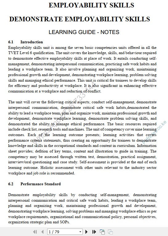 Employability Skills Pdf Lecture notes TVET CDACC Level 6 CBET - pdf notes