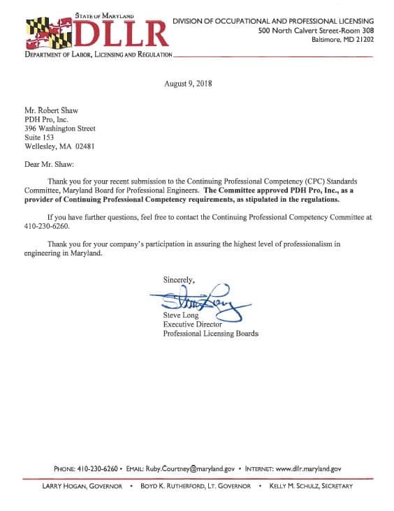 Continuing Education for Professional Engineers PDHPRO » Maryland