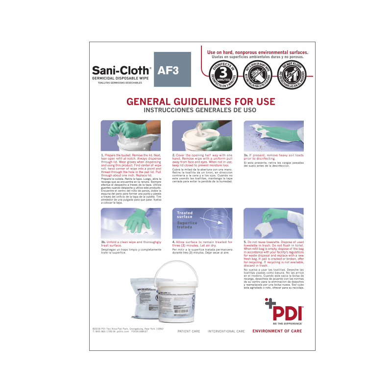 SaniCloth® AF3 Pail and Refill Instructions For Use (IFU) Sign PDI