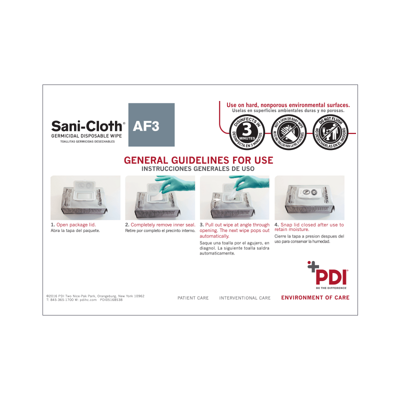 SaniCloth® AF3 Portable Pack Instructions For Use (IFU) Sign PDI