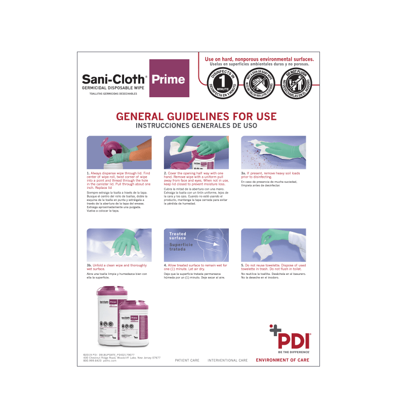 Sani-Cloth® Prime Instructions For Use (IFU) Sign - PDI Healthcare