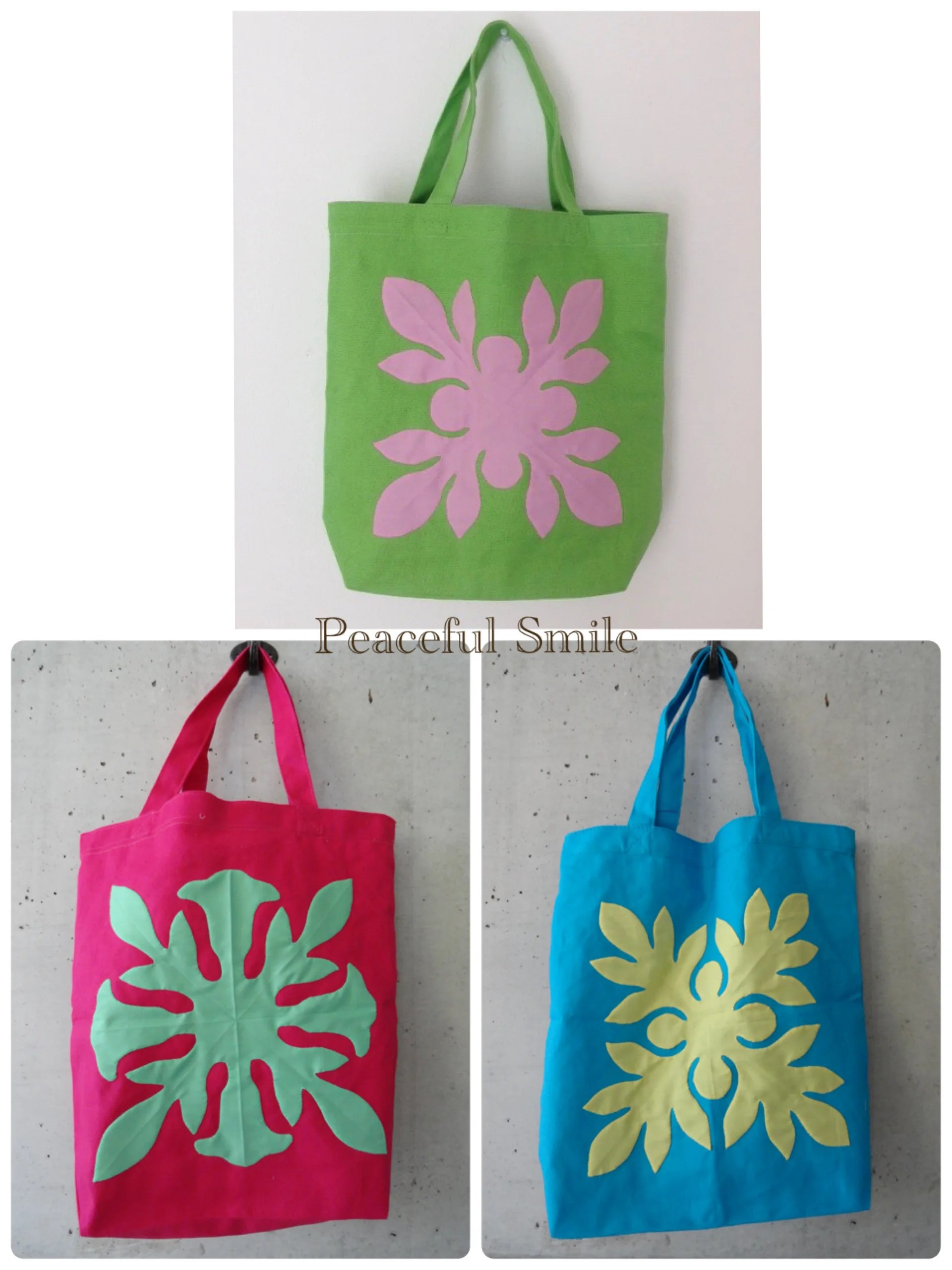 ハワイアンキルトトートバッグ Peaceful Smile