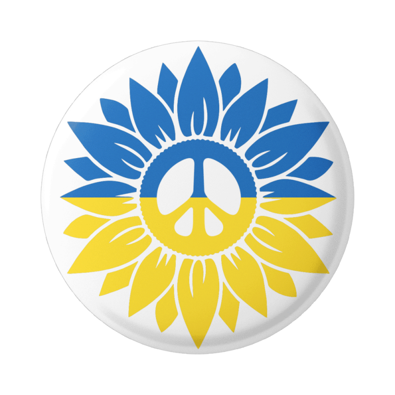 Sunflower of Peace in Ukraine Flag Colors Button / Pinback or