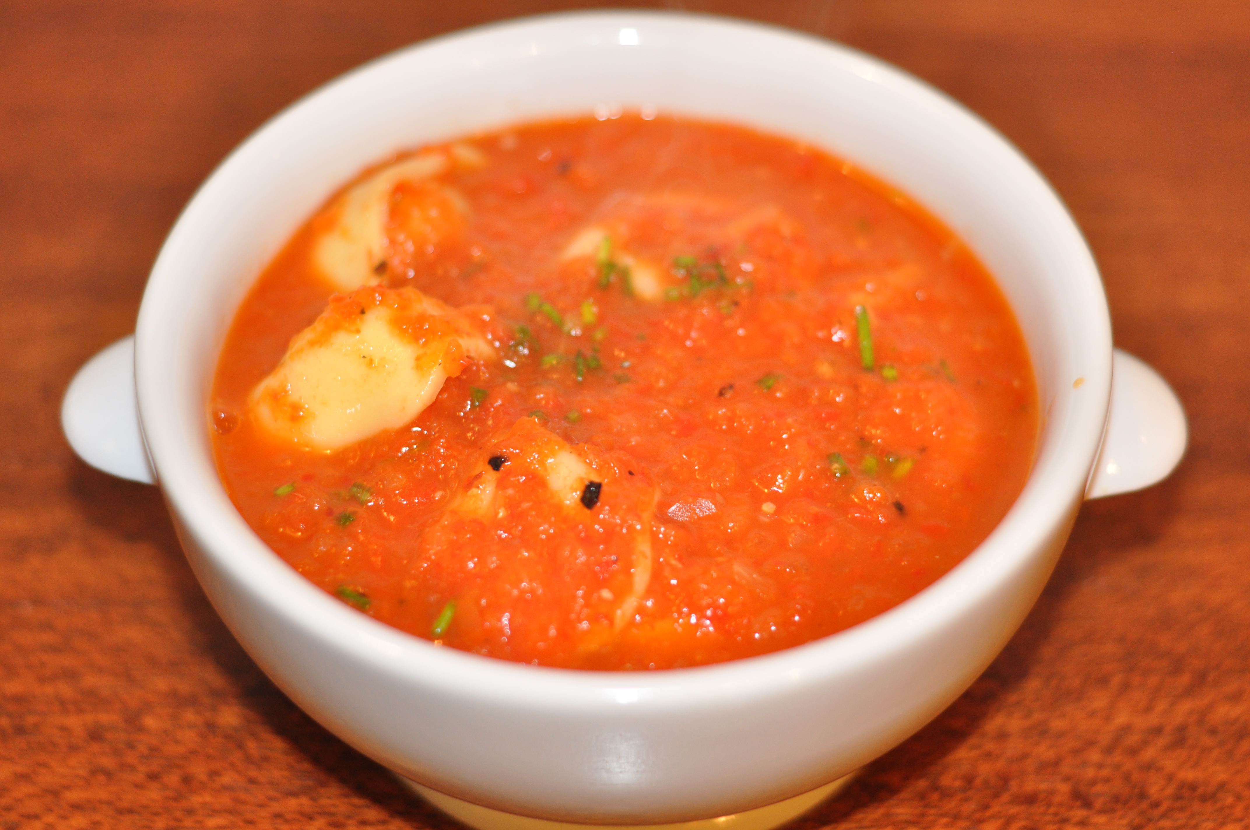 roasted red pepper soup with cheese tortellini. Megan Opel Interiors