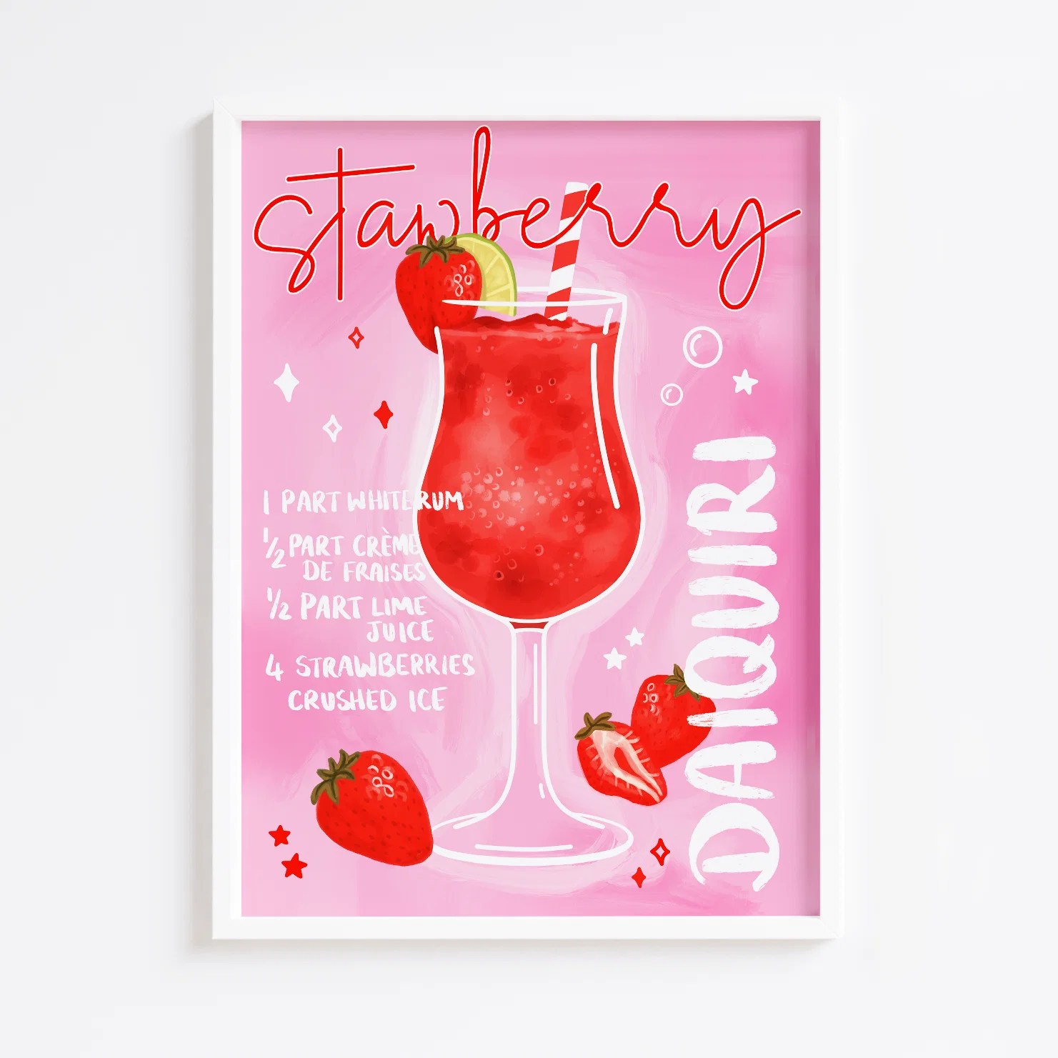 Strawberry Daiquiri Cocktail Print Peachi Prints