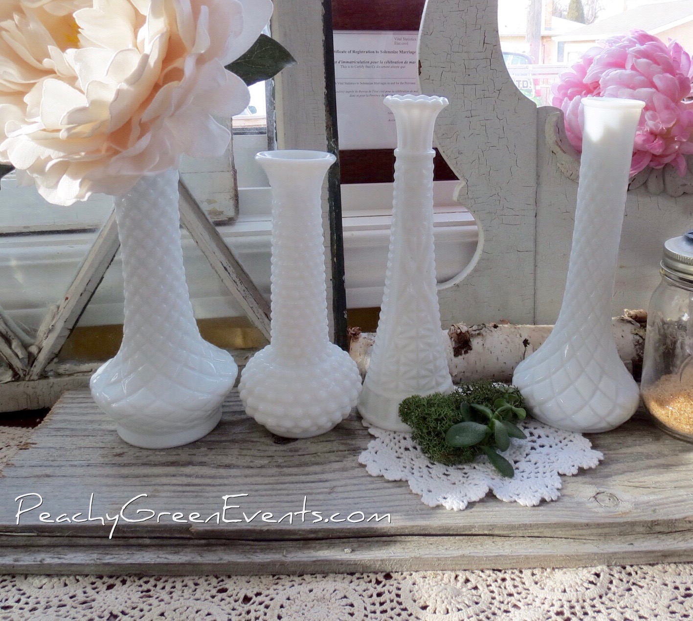Vintage White Single Stem Vases
