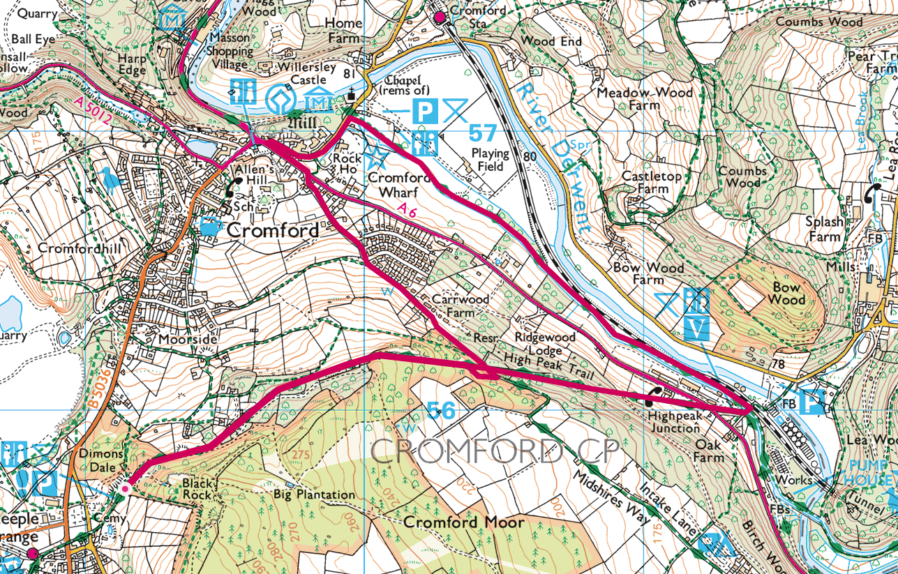 Cromford And High Peak Railway Map Cromford Canal walk and High Peak Trail (circular, 7.3 km)