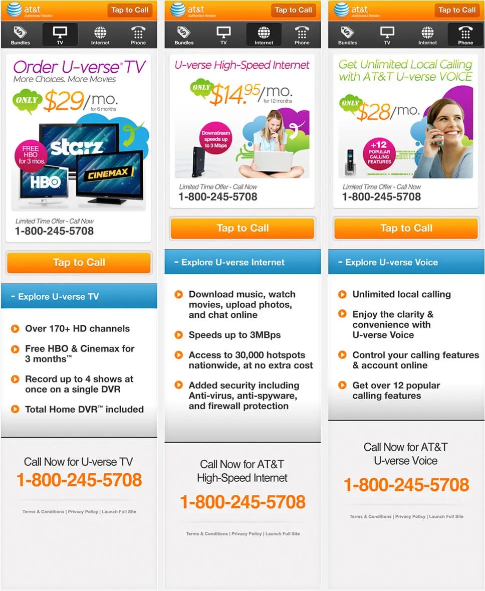 AT&T Affiliate sites Peak Seven Advertising Florida Ad Agency