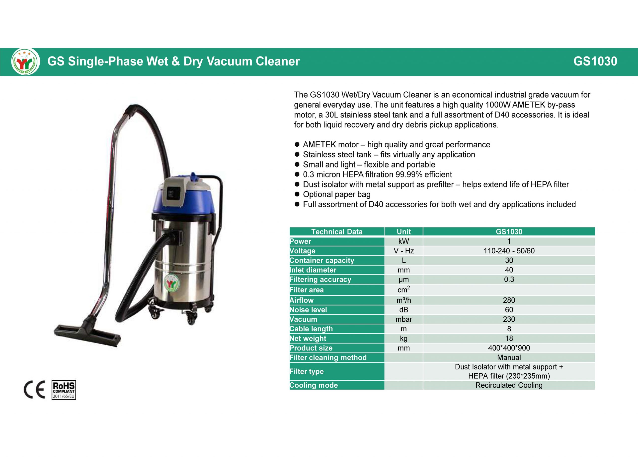 GS1030 Industrial Vacuum Cleaner for Sale