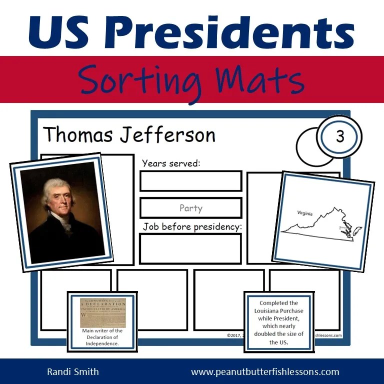 US President Sorting Mats Full Set of 46 Presidents peanut butter fish lessons