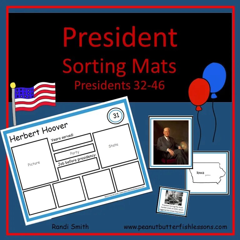 US President Sorting Mats Presidents 3246 peanut butter fish lessons