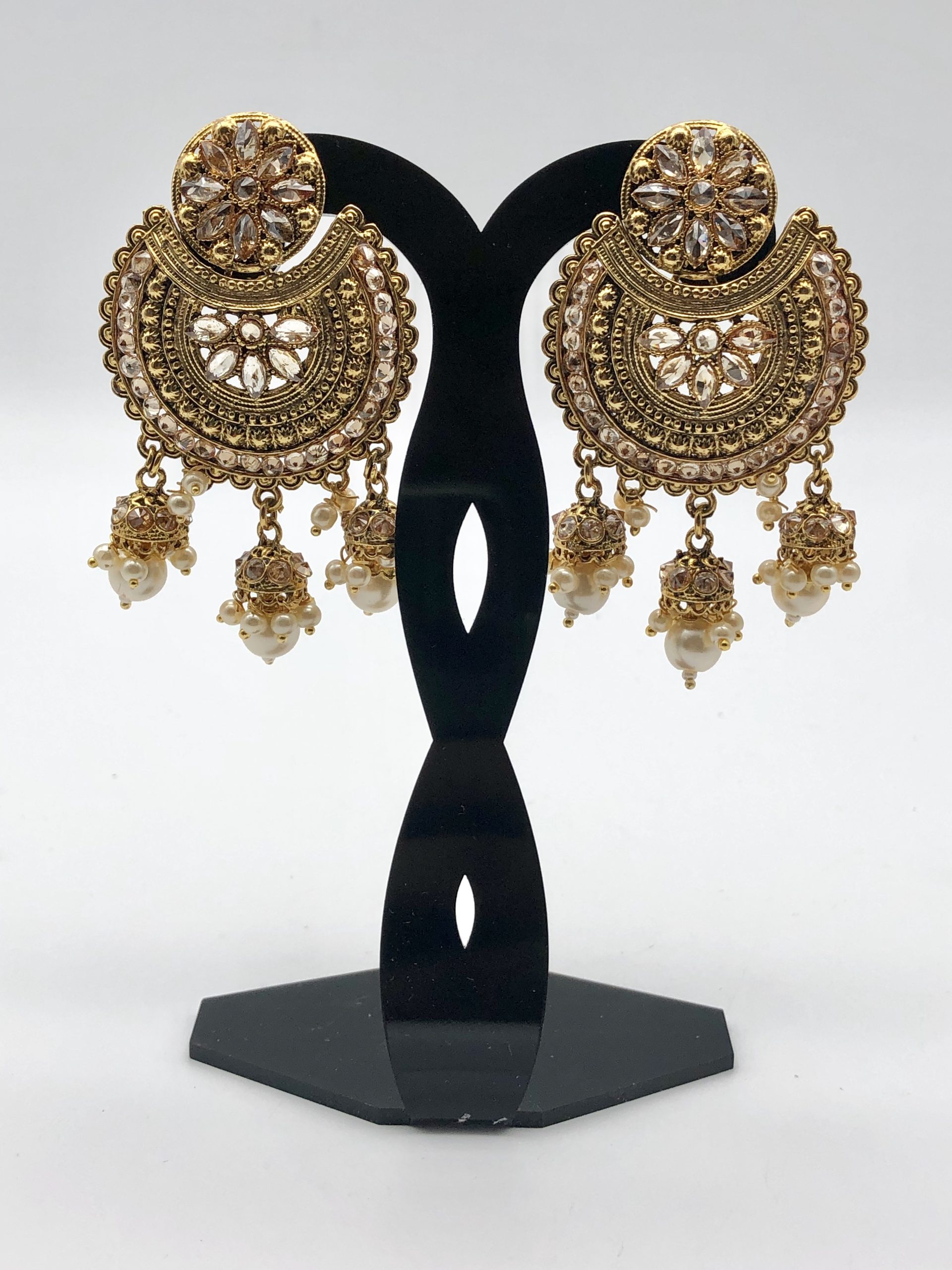 Goldplated Ethnic Indian Earrings With Elegant Designs In Pearls And Cz Crystals. Pearlings