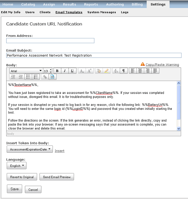 Email Templates Pearson Assessment Support