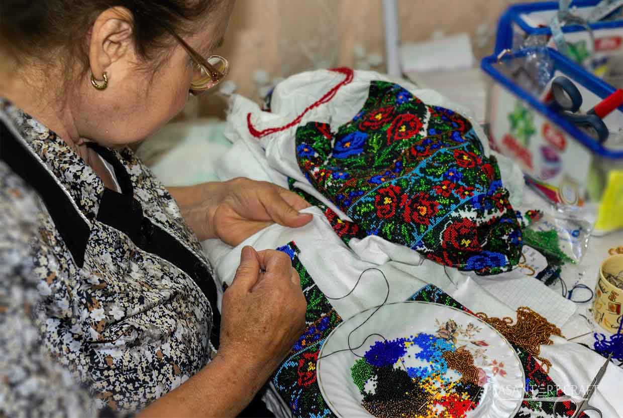Heavy Bead Embroidery Work on Romanian Peasant Blouses