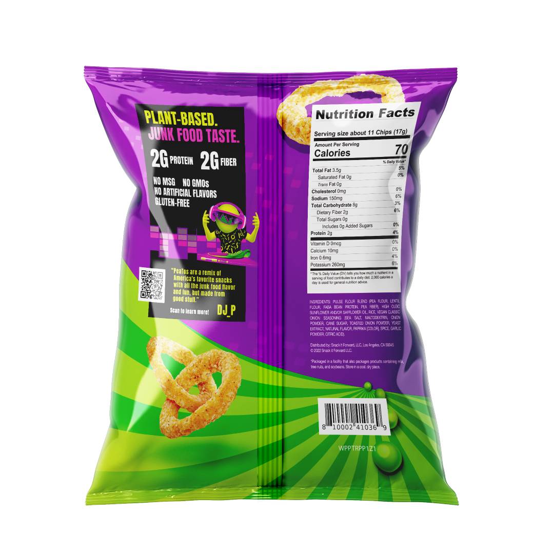 PeaTos Crunchy Onion Ring Snacks.