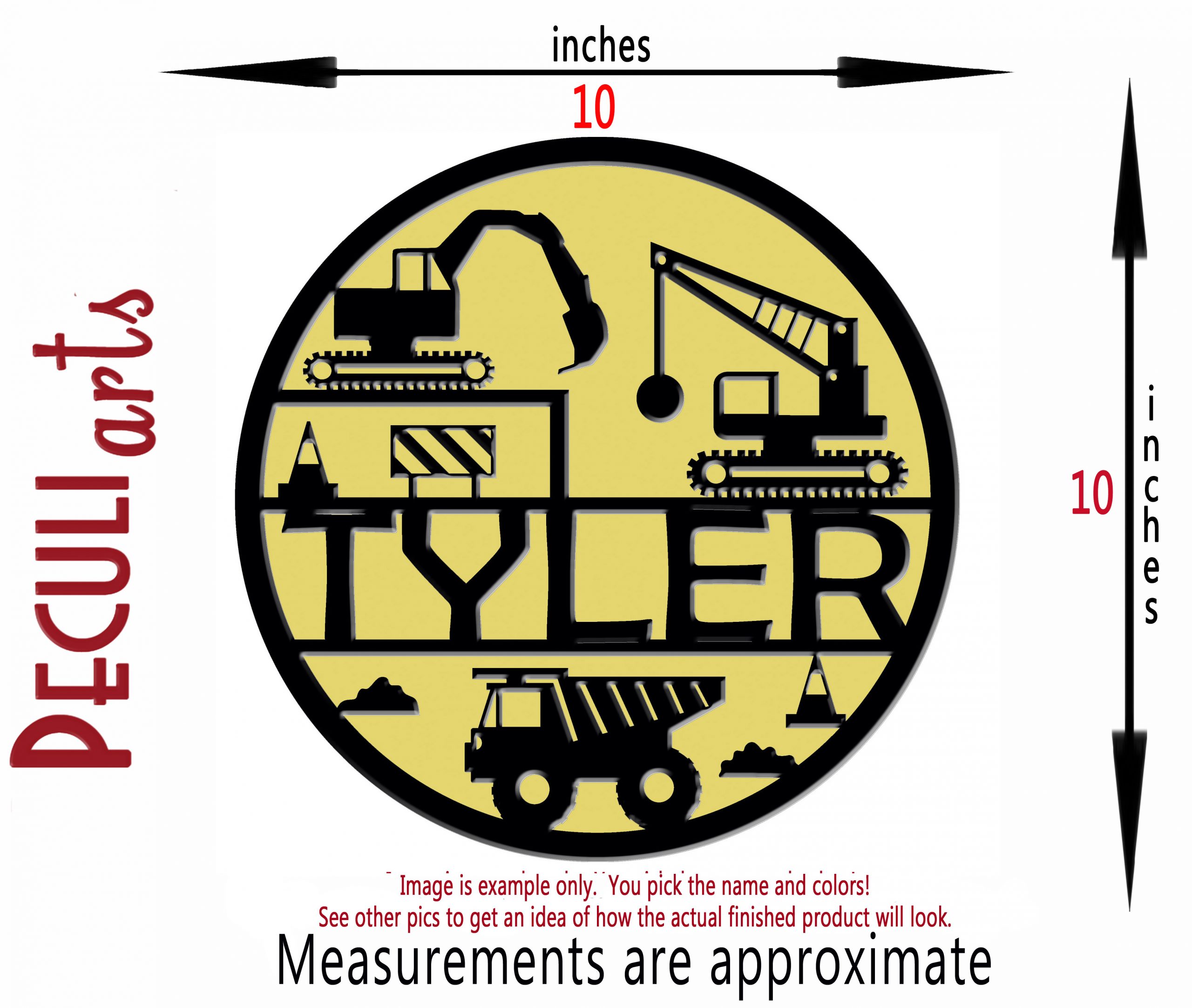 Construction Equipment Personalized name plaque wall hanging sign laser cut Peculi Arts