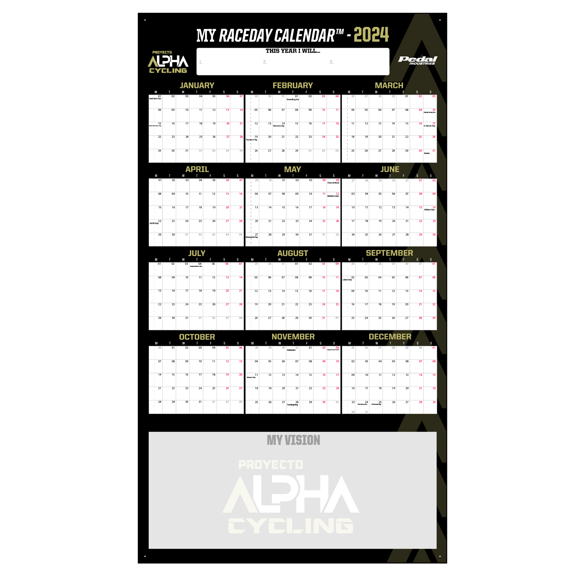 Proyecto Alpha Cycling 2024 MY RACEDAY™ CALENDAR PEDAL Industries