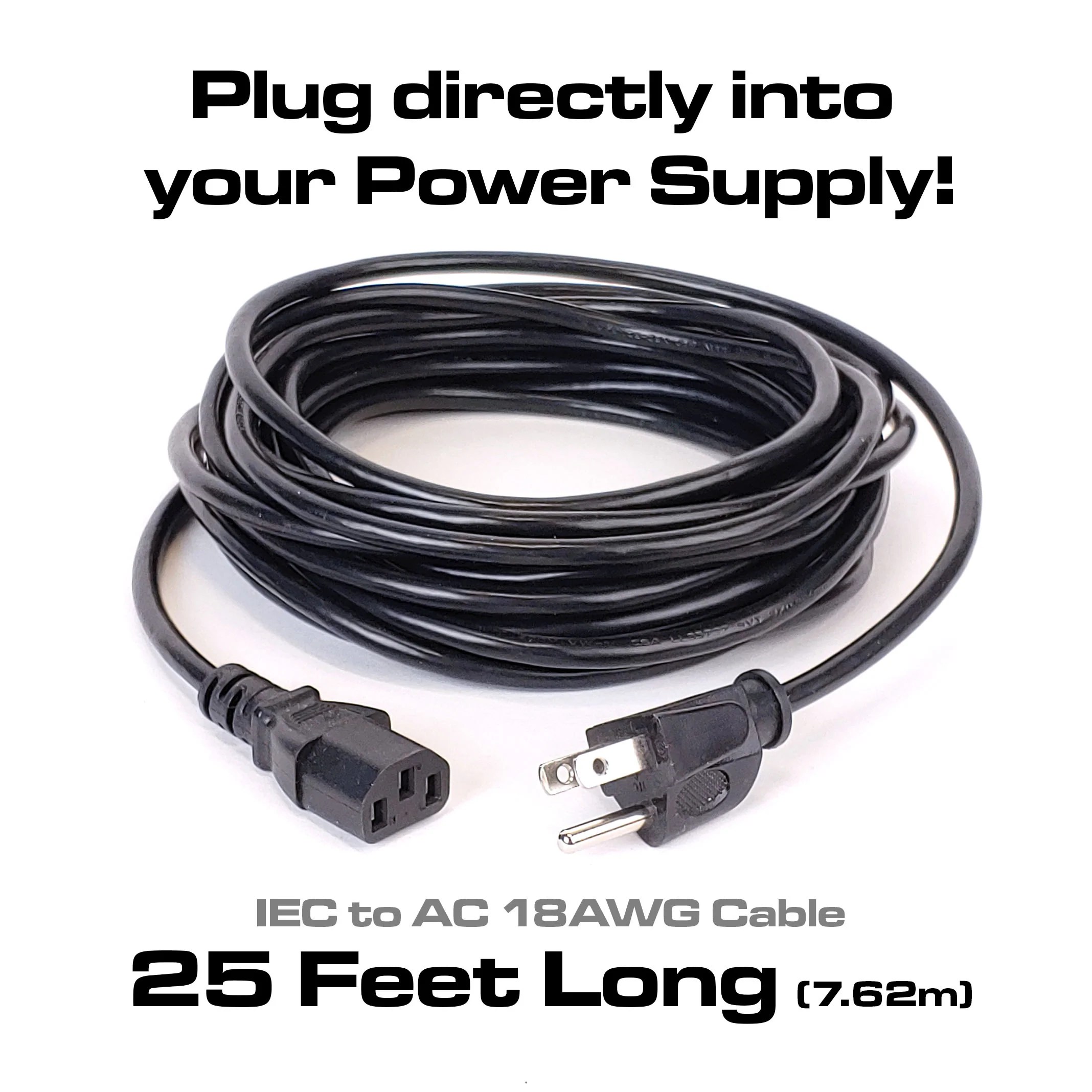 25 Foot Long AC Power Cord for Pedalboard Power Supplies & MultiEffec