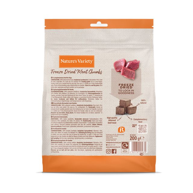 Natures Variety Freeze Dried Beef Chunks for Dogs 200g Peejay Pets