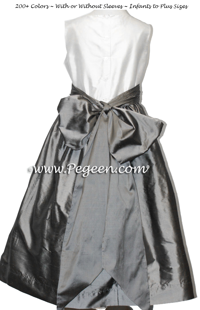 Gray and White Silk Jr Bridesmaids Dress