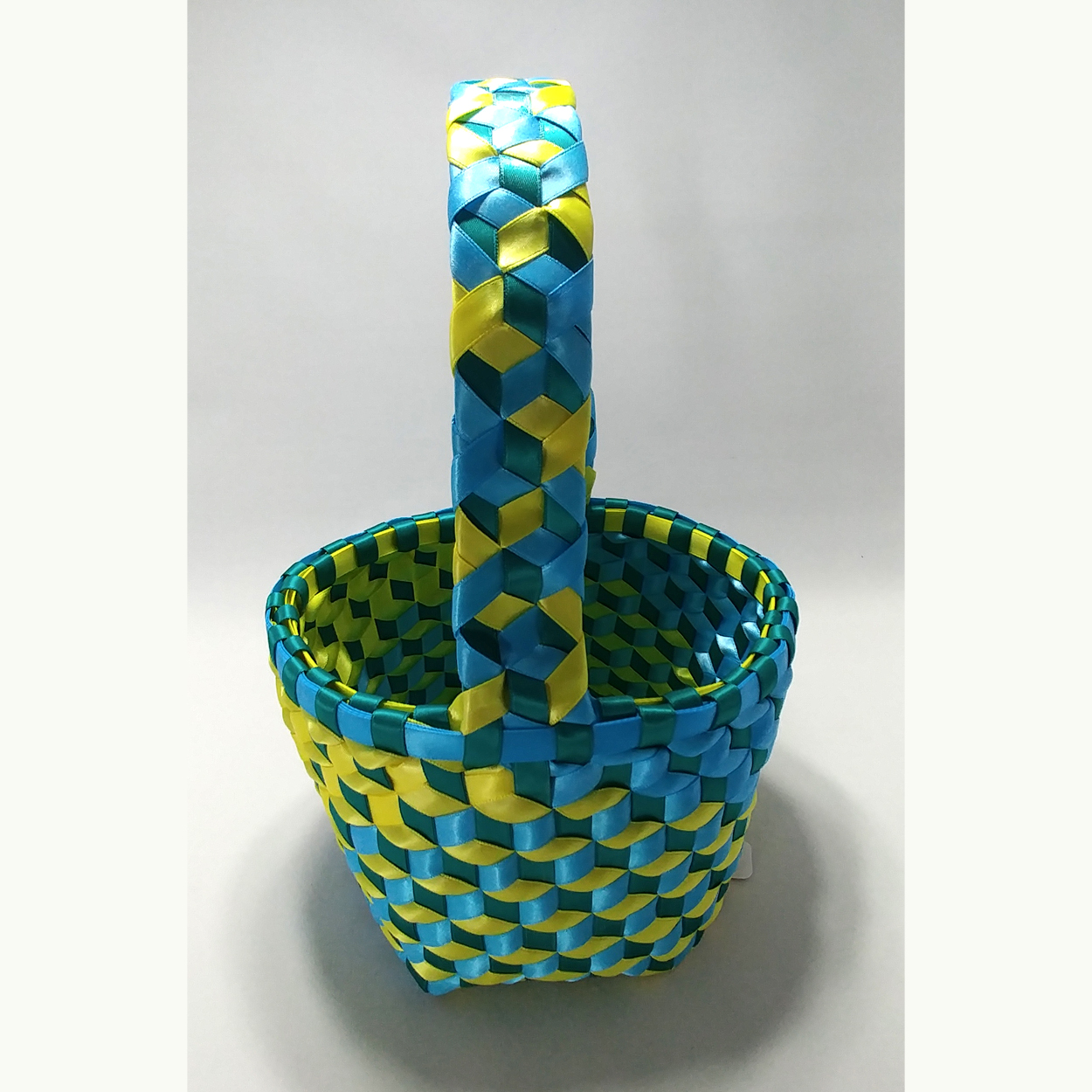 Large Satin Ribbon Basket with Hexagonal Base and Handle Peggy Thrasher