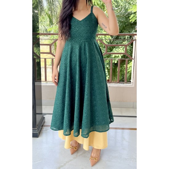 Dark Green Umbrella Gher Kurti